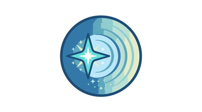 Blue Star Icon with Swirling Design.