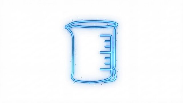Stylized blue outline of a laboratory beaker with measurement markings on a white background