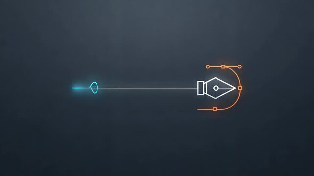 Abstract digital waveforms in glowing blue and orange on dark background with pen tool illustration