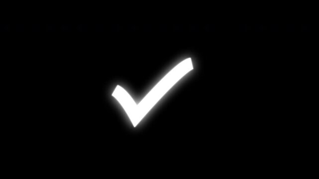 Glowing neon checkmark icon animation on a dark background representing success, approval, and task completion