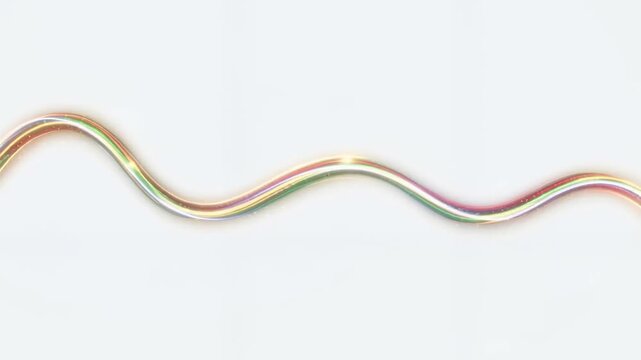 Colorful, wavy line of reflective material against a soft gray background, creating a dynamic visual effect
