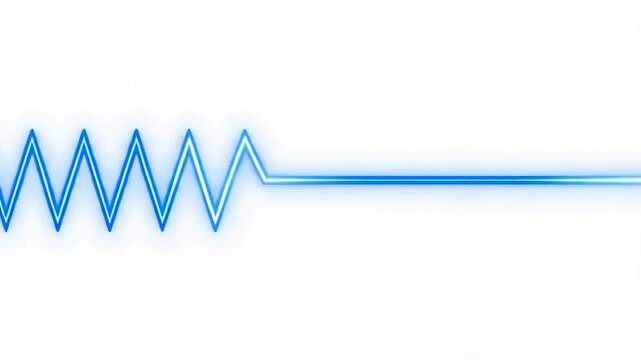 Dynamic blue wave pattern on a white background, depicting sound or signal waveform with sharp peaks and troughs