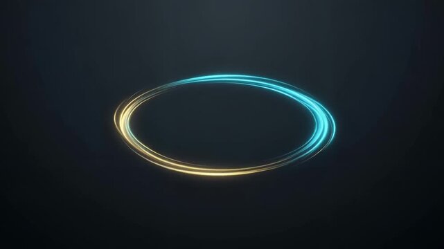 Dynamic swirling rings of blue and gold light against a dark background creating a mesmerizing effect