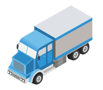 Blue delivery truck transporting cargo in isometric view