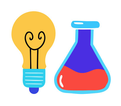 Light bulb and flask symbolizing innovation science research
