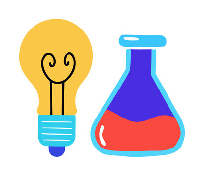 Light bulb and flask symbolizing innovation science research