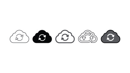 Fototapeta premium Set of five different cloud computing synchronization icons isolated on white background