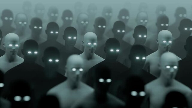 Crowd of People with Glowing Eyes Futuristic Seamless Loop 4K 60fps