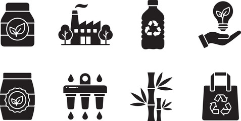 Naklejka premium Eco friendly, sustainable living, green energy, and recycling vector icons set