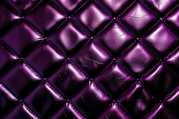 Naklejka premium Purple quilted leather texture with glossy diamond pattern as shiny padded surface in metallic purple with buttoned stitching featuring luxurious purple upholstery texture with glossy tufted diamonds