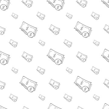 Hand drawn money seamless pattern, payment doodle pattern background