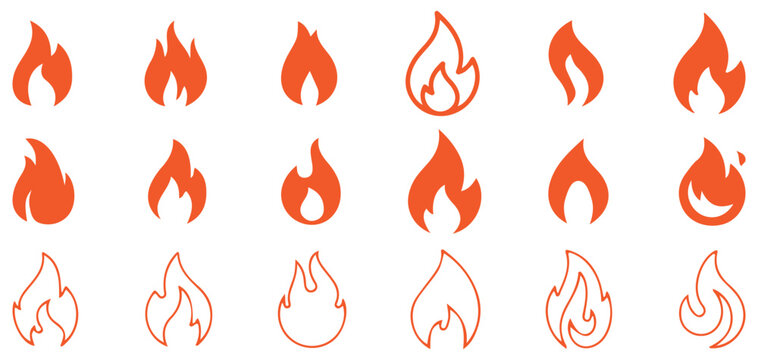 Warm Gradient Orange and Yellow Fire Flame Icons Vector Collection vector illustration eps 10