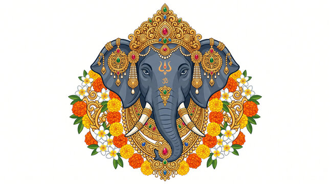 Majestic Ornate Elephant Head with Royal Gold Jewelry for Luxury Cultural Design