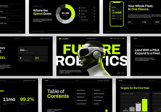 Black Presentation Template in Dark Mode hues for Futuristic Robotics & AI Artificial Intelligence