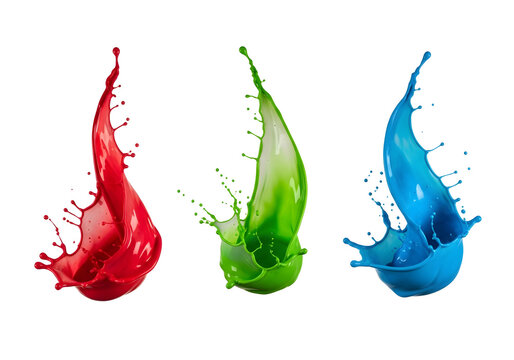 Colorful liquid splashes in dynamic shapes isolated on white background