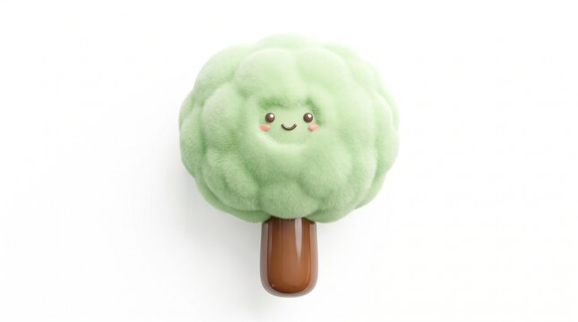 Adorable 3D cartoon render of three colorful fantasy trees with cheerful smiling faces