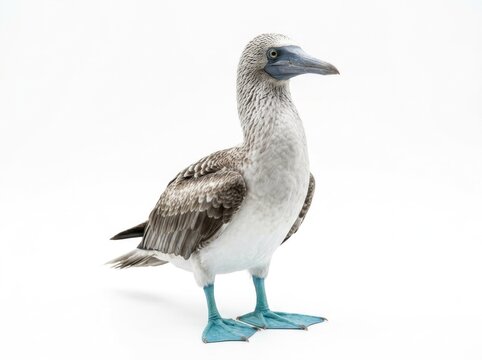 Bluefooted Booby Bird Standing Isolated on White Background.