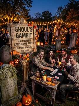 Ghouls Gambit Halloween Card Game Party with Zombie Players.