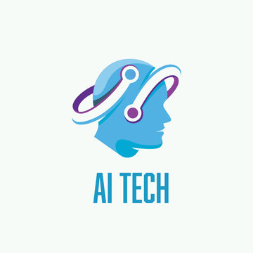 AI tech human head cyber orbit logo template vector
