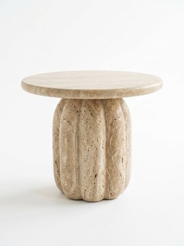 Unique Fluted Marble Pedestal Side Table with Round Top.