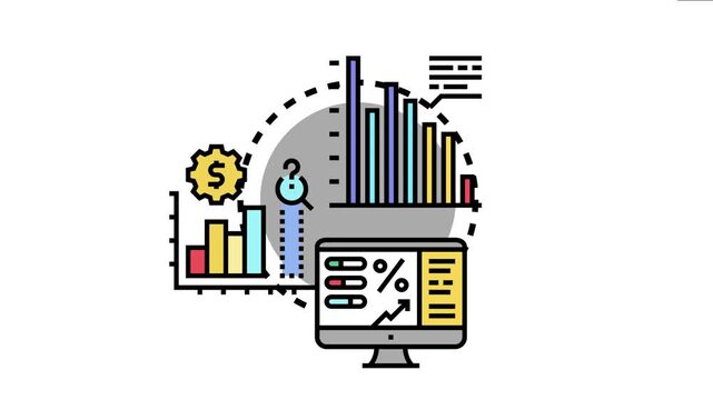 Business professionals analyzing financial data, graphs, and charts on a computer monitor, calculating profits, income, and revenue margin analytics for strategic reporting and investment planning