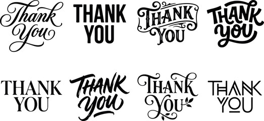 Fototapeta premium A collection of creative thank you typography bunuel set featuring diverse hand lettered styles for greeting cards and artistic projects
