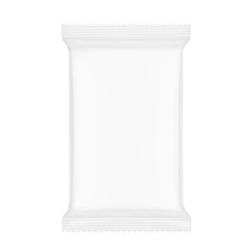 Realistic flow packaging mockup for bars, snacks, candies, waffles. Flat lay view. 3D hight realistic vector illustration isolated on white background. Scalable, editable without lose quality. EPS10.