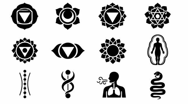Chakra system and spiritual energy icons.