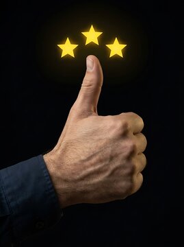 Hand showing thumbs up with three yellow stars