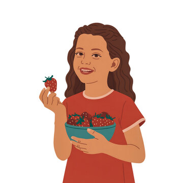 Girl happily eating donut with colorful sprinkles isolated on transparent background