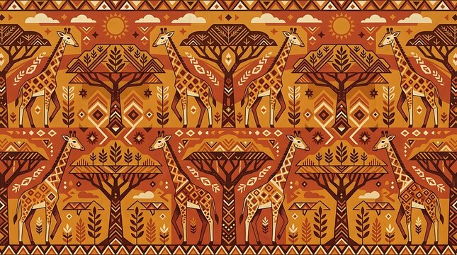 Intricate orange geometric giraffe pattern seamless textile design for fashion and decor