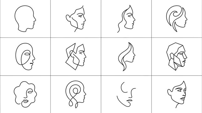 Abstract Human Face Line Art Collection