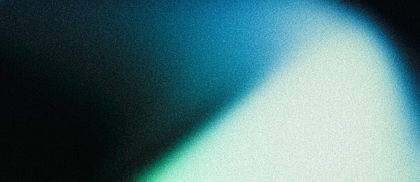 Blue green glowing neon shape on dark grainy background, dark to light gradient backdrop for landing page, website header, banner, poster, cover, digital project design