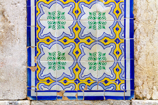 Facade of a historic house decorated with Portuguese tiles in Sao Luis, Maranhao.
