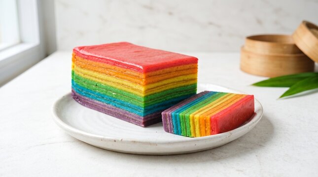 Kue lapis pelangi khas indonesia, indonesian food traditional layer cake rainbow