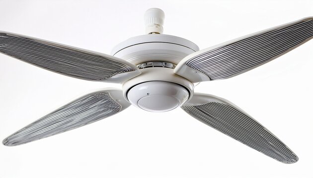 modern white four blade ceiling fan with integrated light isolated on white background