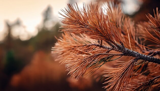 dry pine needle branch close up with warm brown natural texture and rustic botanical detail