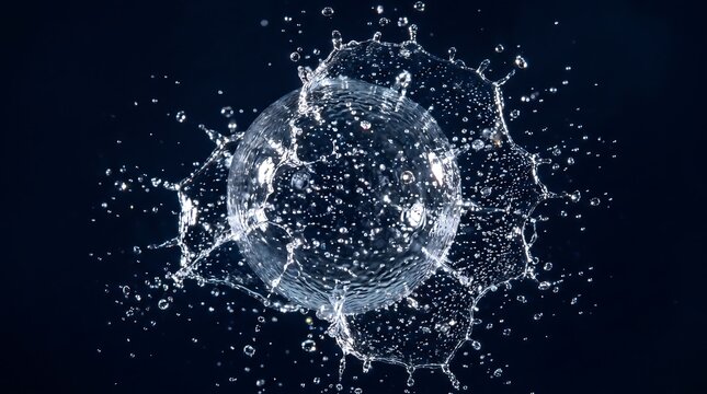 Clear water splash forming a dynamic circular pattern against a dark background with high speed