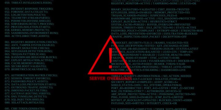 Server Overload Cyber Security Warning Alert Animation with Red Triangle