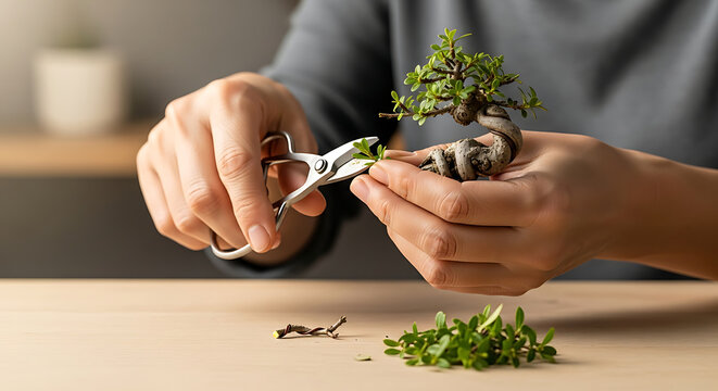 Person trimming fresh green herbs with scissors
