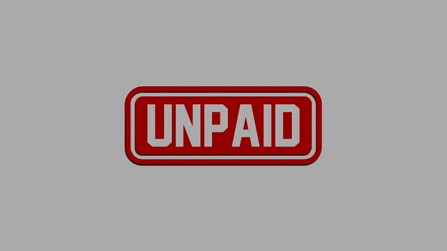 A glossy threedimensional red button icon displaying the word unpaid isolated on a neutral grey background