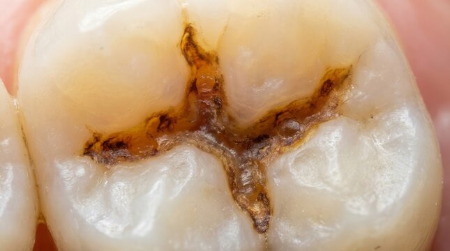 Close-up of Decayed Tooth Surface