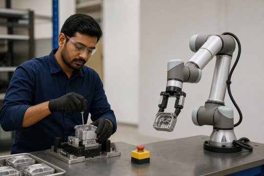 Cobot Safety Training Operator Working Assembly With Collaborative