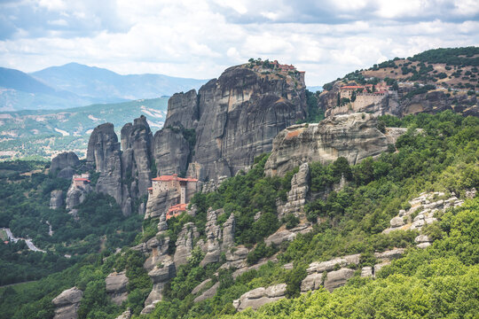view from the mountain meteora kalabaka monastery greece
