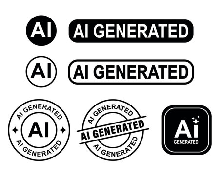 AI generated black icons and stamp badges collection vector illustration isolated on white background