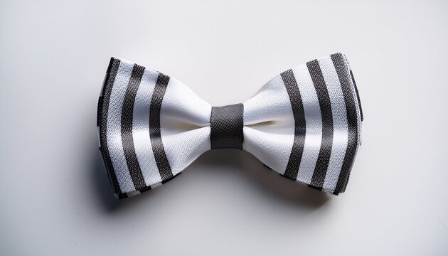 elegant white bow tie with black stripes on white background