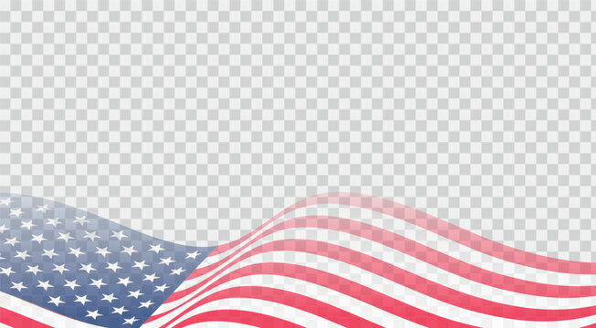 Waving United States flag bottom border element transparent background vector illustration patriotic banner