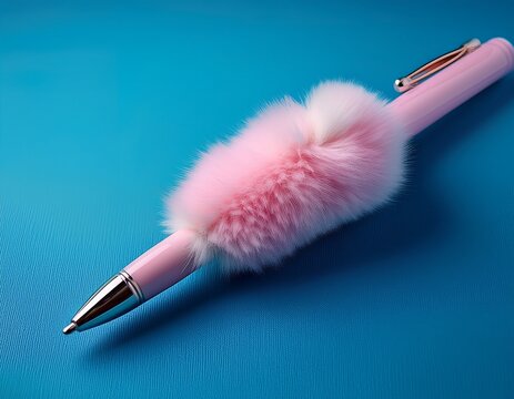 cute fluffy pom pom pen pink fuzzy novelty ballpoint blue plastic stationery accessory for school and office