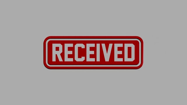 Glossy red rounded rectangular button with white text saying received