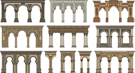 Fototapeta premium Collection of historical architectural arches and colonnades